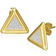 Náušnice z oceli zlatý odstín trojúhelník třpyt